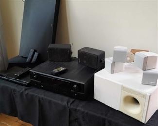 Bose Reflex System, Denon Receiver, Sony DVD ZVOX Under TV Audio System, Sony Speakers, and TV Stand