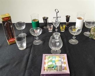 Home Bar Accessories Lot with Glasses and Shot Glasses