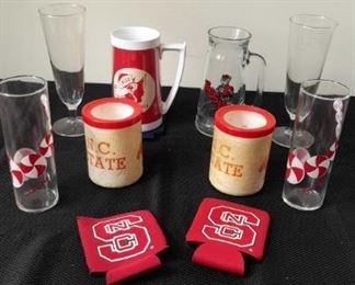 NC State Red and White Beer Glasses, Mugs, and Coozies