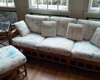 Ratan Couch Chair, Two Tables, and an Ottoman