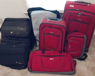 Red Luggage Set and Laptop Briefcase Lot