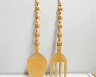 Extra Large Carved Wood Tiki Spoon and Fork
