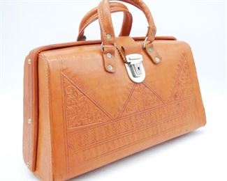 Vintage Tooled Leather Hard-Shell Handbag
