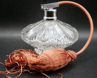 Carved Clear Glass Perfume Bottle w/Spray Atomizer
