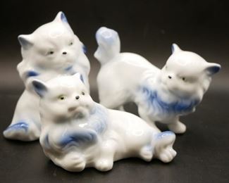 Blue and White Porcelain Cat Figurines
