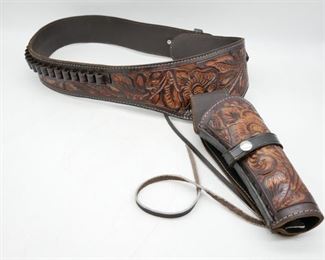 Tooled Leather Gunbelt and Holster
