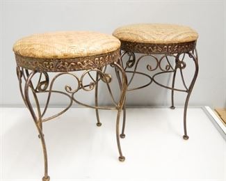 Rattan and Metal Stools (Set of 2)
