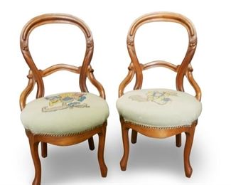 Vintage Parlor Chairs w/Needlepoint Upholstered Seats (Set of 2)
