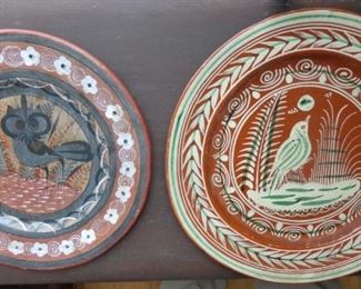 Mexican folk pottery chargers; L 14”, R 16”