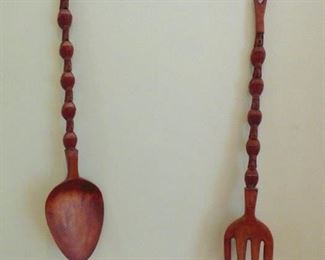 Carved Large Spoon and Fork