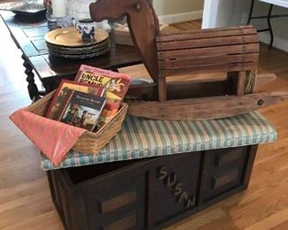 Vintage Toy Horse and Toy Chest