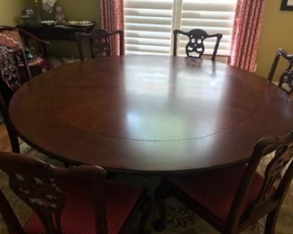 Dining Room Table with Extra Leaves, 8 Chairs (2 not shown)