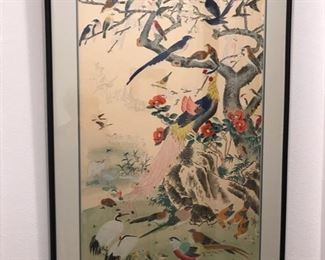 Large Framed - Vintage Asian Silk Screen Art - 31” x 51” 
