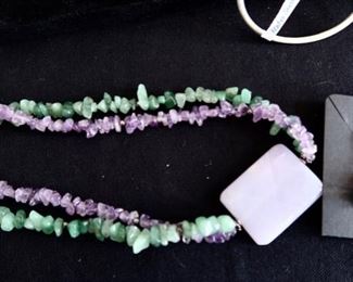 Amethyst & Green Aventurine Stones Necklace and Earrings