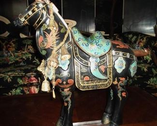 Large Vintage Chinese Cloisonne Horse Sculpture with Saddle