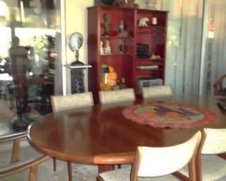 Mid Century Modern Teak Dining Room Table Set with 8 Chairs.  Made in Singapore by Scandinavia Woodworks Co. 