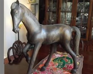 Large Hand Carved Wood Horse Sculpture
