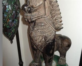 Antique Cast Metal Thai Shinga Temple Guardian Foo Lion Dog