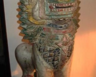 Hand Carved Wood Thai Shinga Temple Guardian Foo Lion Dog