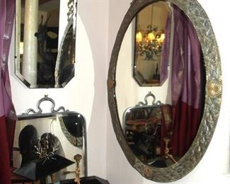 Large Victorian Oval Tin Mirror