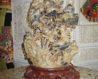 Vintage Chinese Carved Soapstone Table Lamp