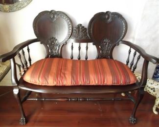 Antique Victorian Double Chairback Claw Foot Settee