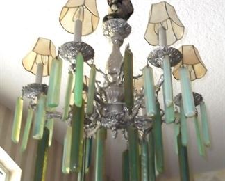 Vintage Italian Chandelier, Tiffany Studios Favrile Aurene Iridescent Glass Prisms being sold separately. 