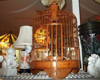 Vintage Oriental Bamboo Bird Cage