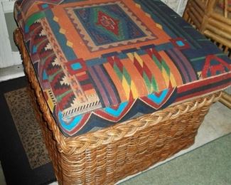 Large Wicker Ottoman with Cushion