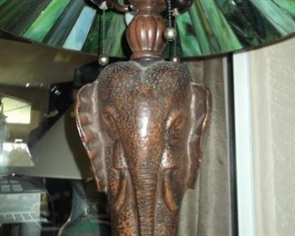 Bronze Finish-Stained Glass Elephant Lamp
