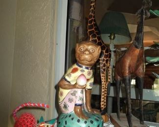 Monkey, Giraffe, Cat Figurines
