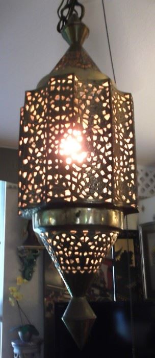 Vintage Pierced Brass Moroccan Hanging Lamp