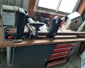Wood Lathe attached to Work Bench