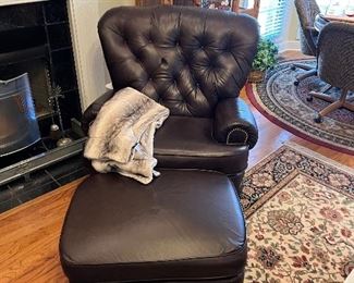 Leather reclining chair with ottoman 