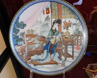 Porcelain Plates Asian Lady on Bench