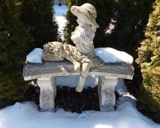Garden Bench with Child Statuary