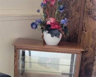 Curio Cabinet and Pottery with Flowes
