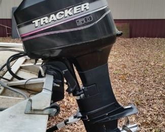 The Bass Tracker's outboard is a 2003 Mercury 50hp ELPTO (oil injected 2-stroke)