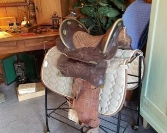 Peruvian saddle.  The saddle stand and blanket are NOT for sale.