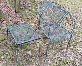Wrought iron chair and side table