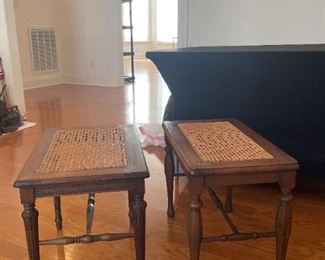 2 Woven Cane And Wood End Tables
