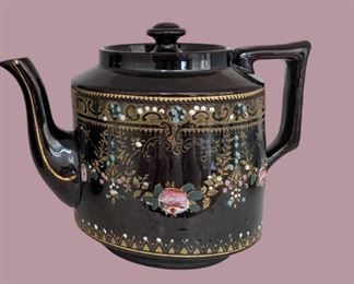 Black Teapot Hand Painted From England