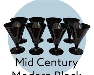 Mid Century Modern Black Glasses 8 Piece