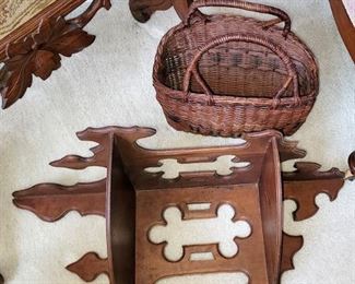 Antique carved wood corner shelf