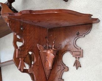 Antique carved wood corner shelf