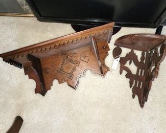 Antique carved wood shelves 