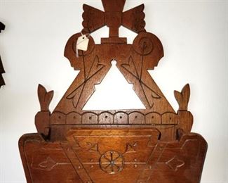 Antique Eastlake carved wood wall pocket