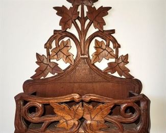 Antique carved wood wall pocket