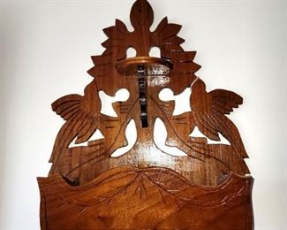 Antique carved wood wall pocket