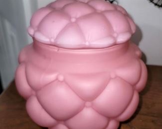 Antique Consolidated Glass Works - Satin Pink Glass 'Quilted' Biscuit Barrel / Cracker Canister / Cookie Jar